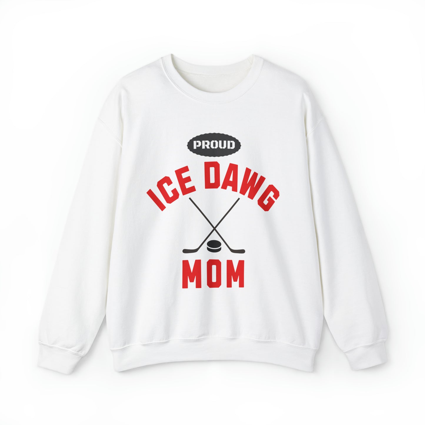 Glasgow Ice Dawgs Proud Mom Adult Unisex Heavy Blend™ Crewneck Sweatshirt in White, Grey, or Sand