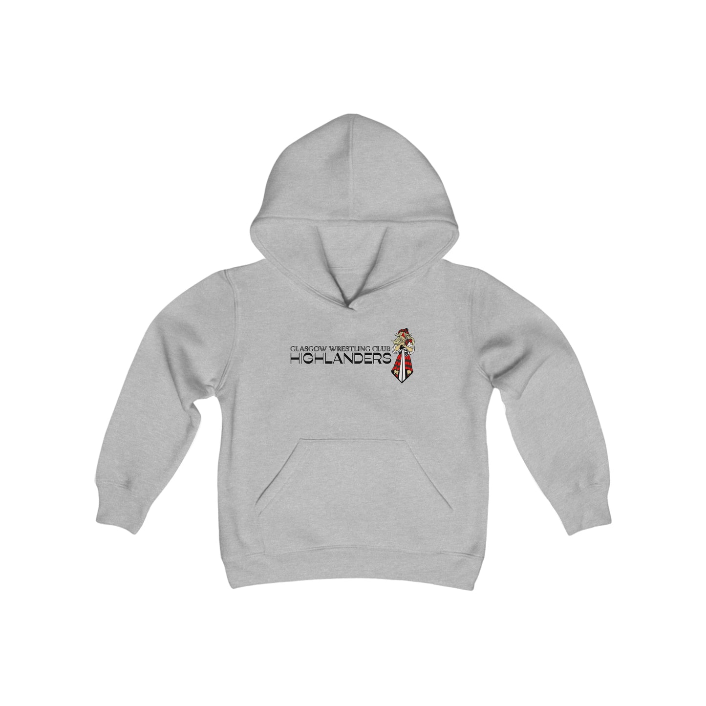 Glasgow Highlanders for her Youth Heavy Blend Hooded Sweatshirt in White, Sport Grey, or Red