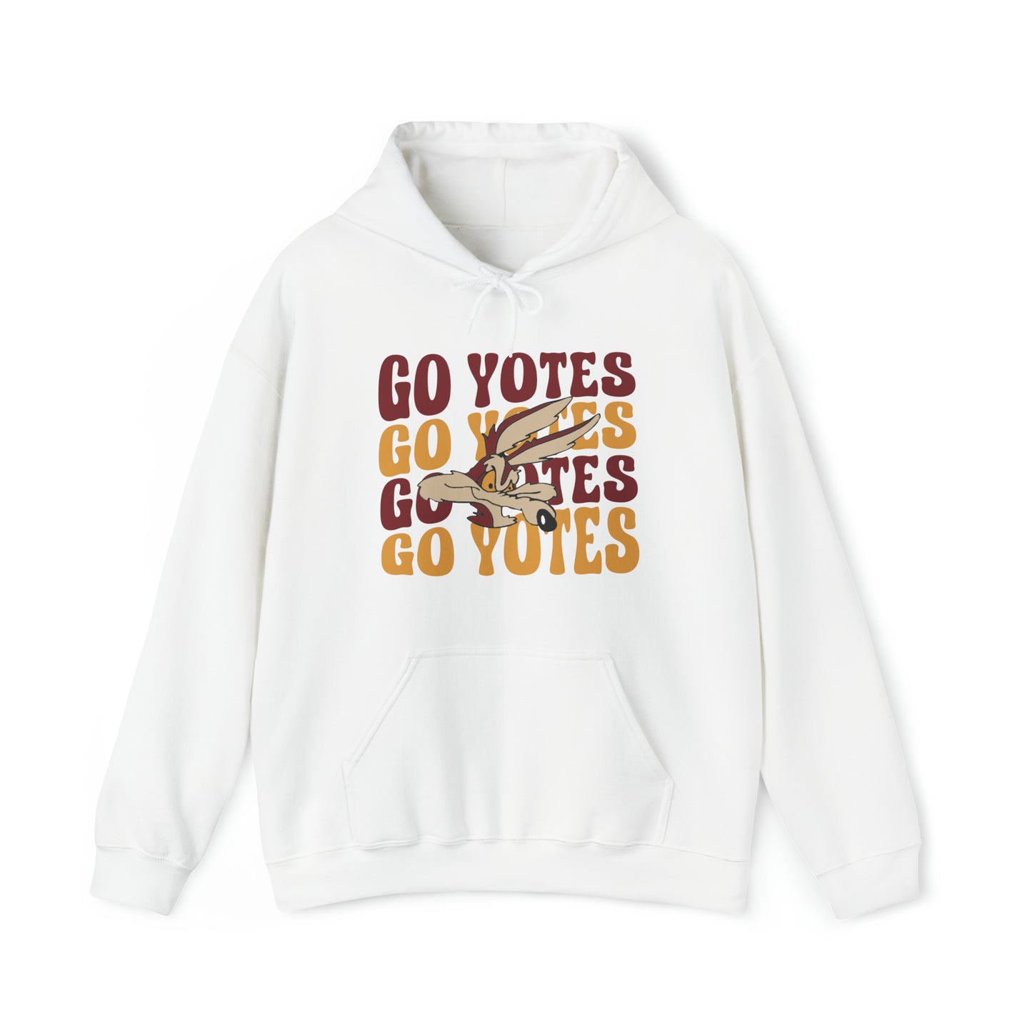 Shelby Coyotes Go Yotes Adult Unisex Heavy Blend™ Hooded Sweatshirt in Dark Heather, Black, Grey, or White