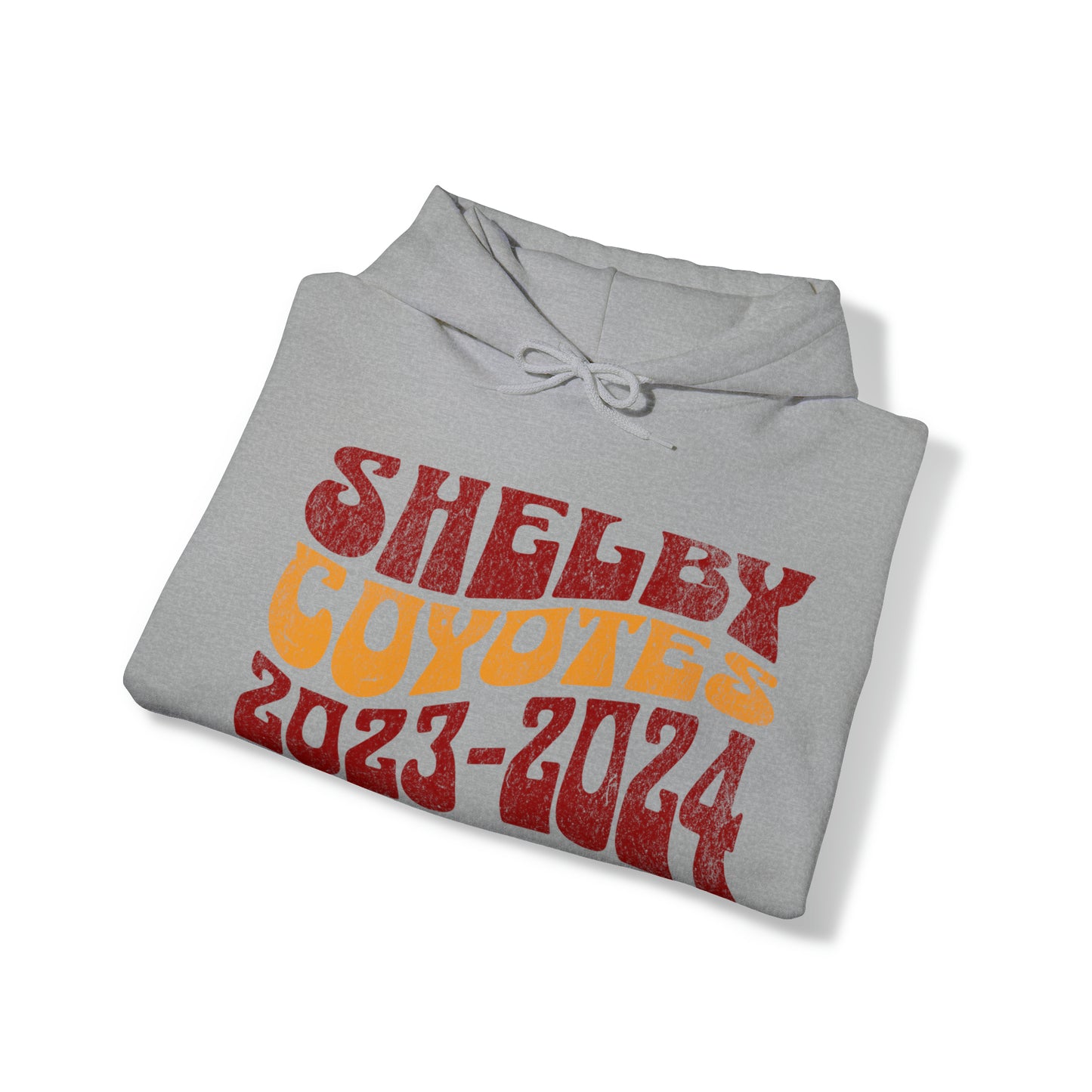 Shelby Coyotes 23 24 Adult Unisex Hoodie in Black, White, Dark Heather, and Sport Grey