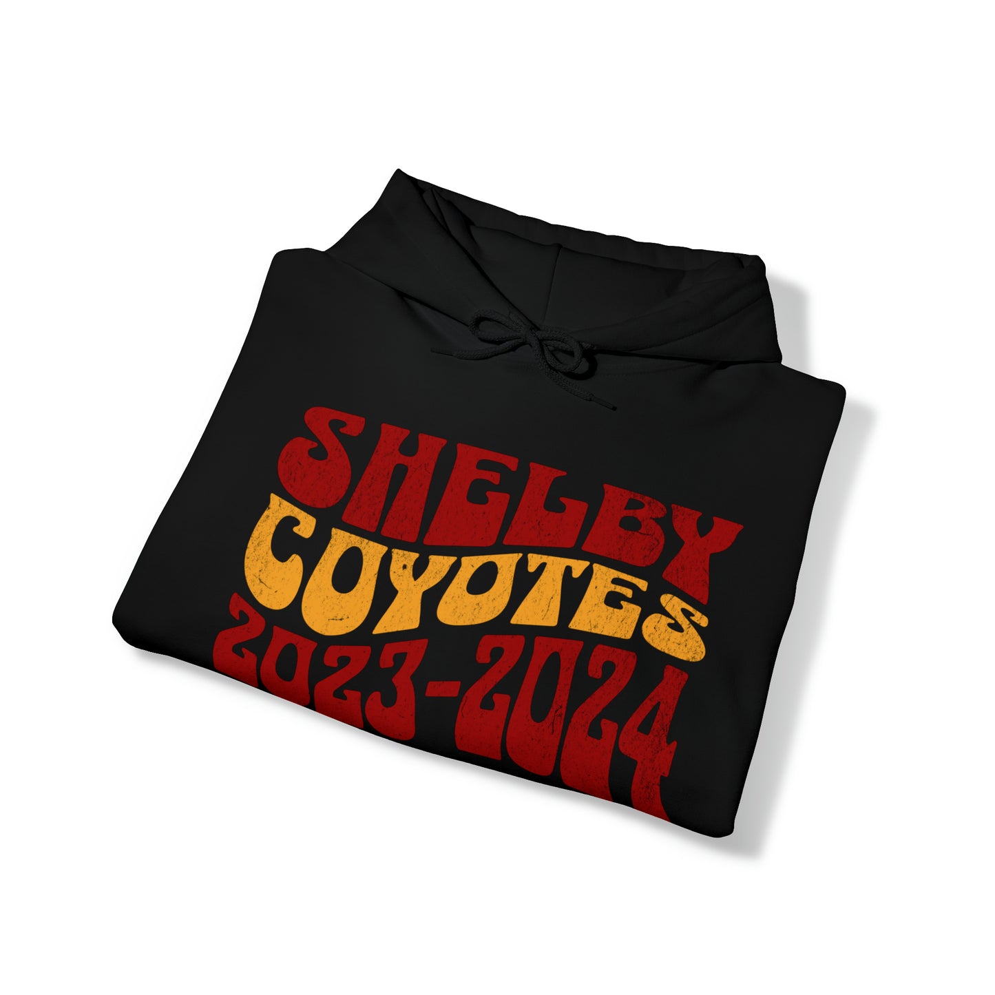 Shelby Coyotes 23 24 Adult Unisex Hoodie in Black, White, Dark Heather, and Sport Grey