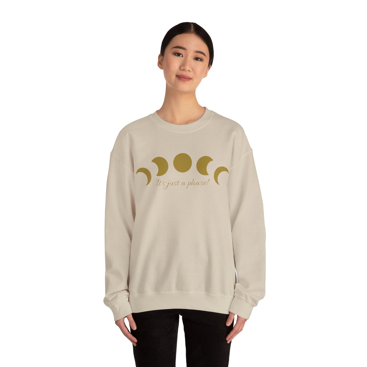 SolLingo It's Just a Phase Adult Unisex Heavy Blend™ Crewneck Sweatshirt in White, Black, Sand, Dark Heather or Navy