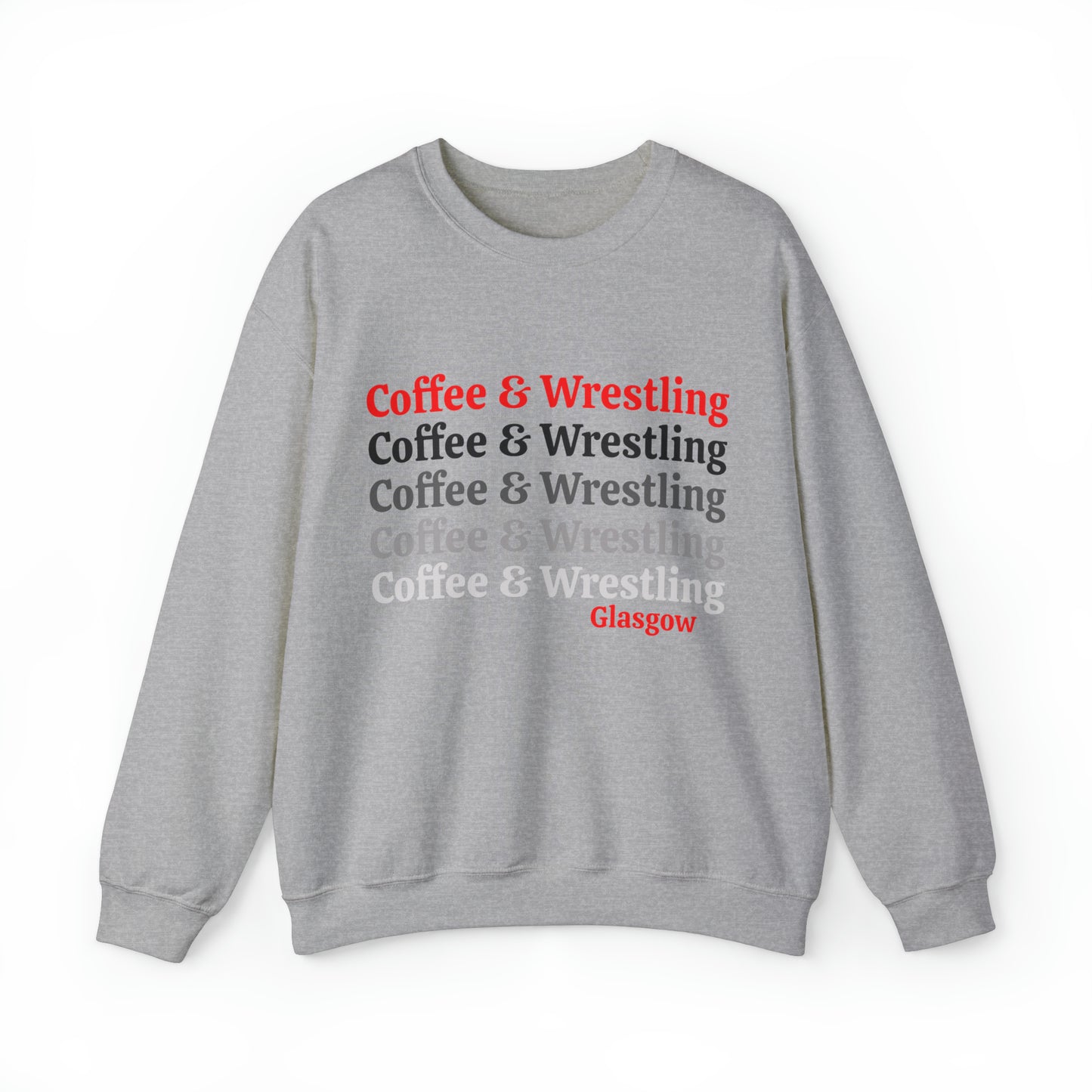 Glasgow Coffee and Wrestling Adult Unisex Heavy Blend™ Crewneck Sweatshirt in White or Grey