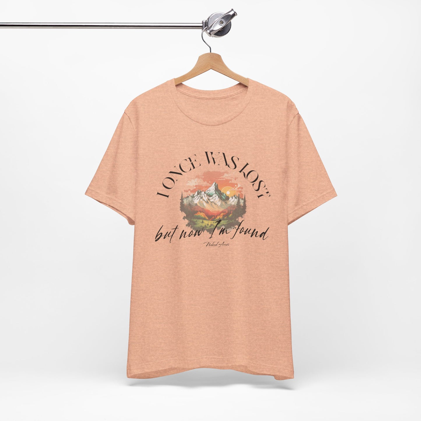 I Once Was Lost Adult Unisex Jersey Short Sleeve Tee in White, Soft Cream, Silver, and Heather Peach