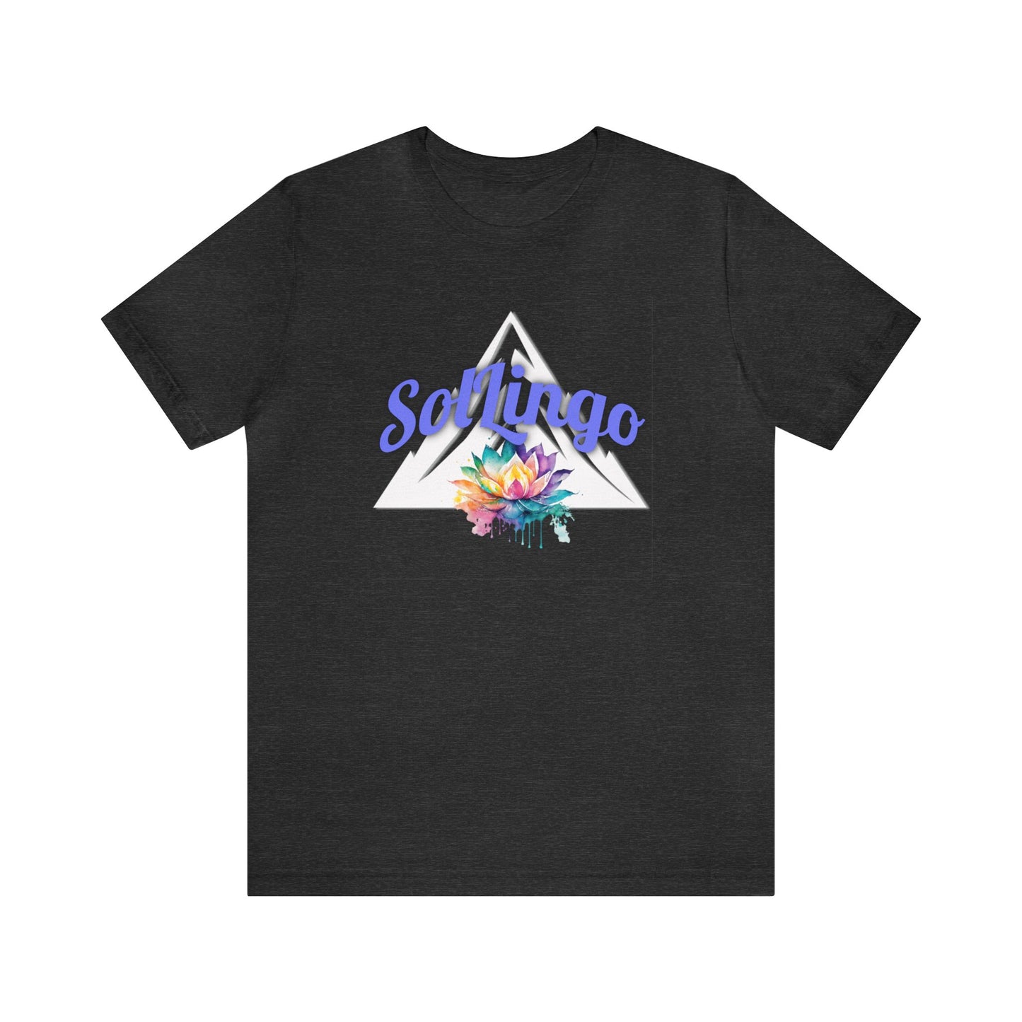 SolLingo Logo Adult Unisex Jersey Short Sleeve Tee in Black. Athletic Heather, and Dark Grey Heather