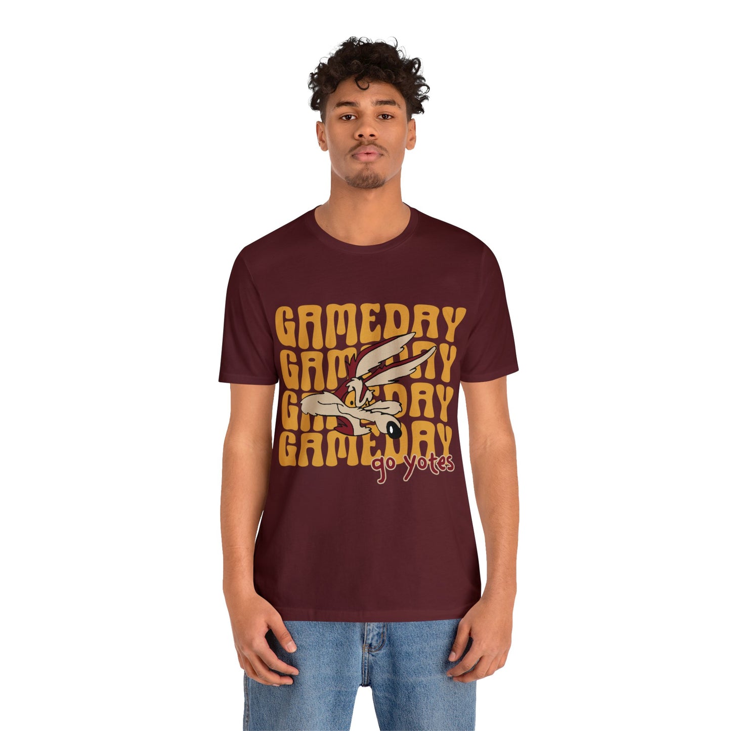 Shelby Coyotes Gameday Adult Unisex Jersey Short Sleeve Tee in Black, White, Ash, Natural, Dark Heather, or Maroon