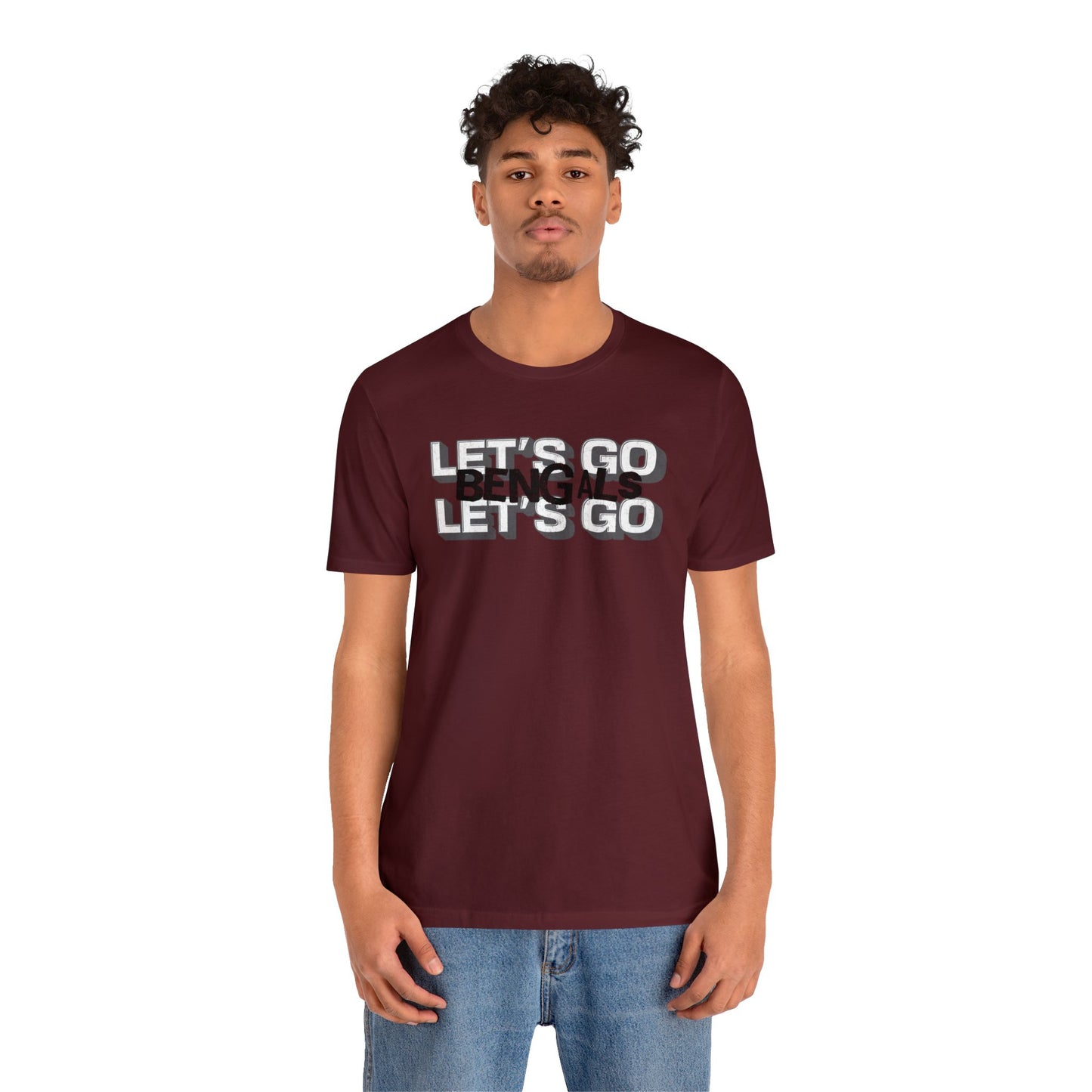 Helena High Bengals Lets Go Bengals Adult Unisex Jersey Short Sleeve Tee in Maroon, and White