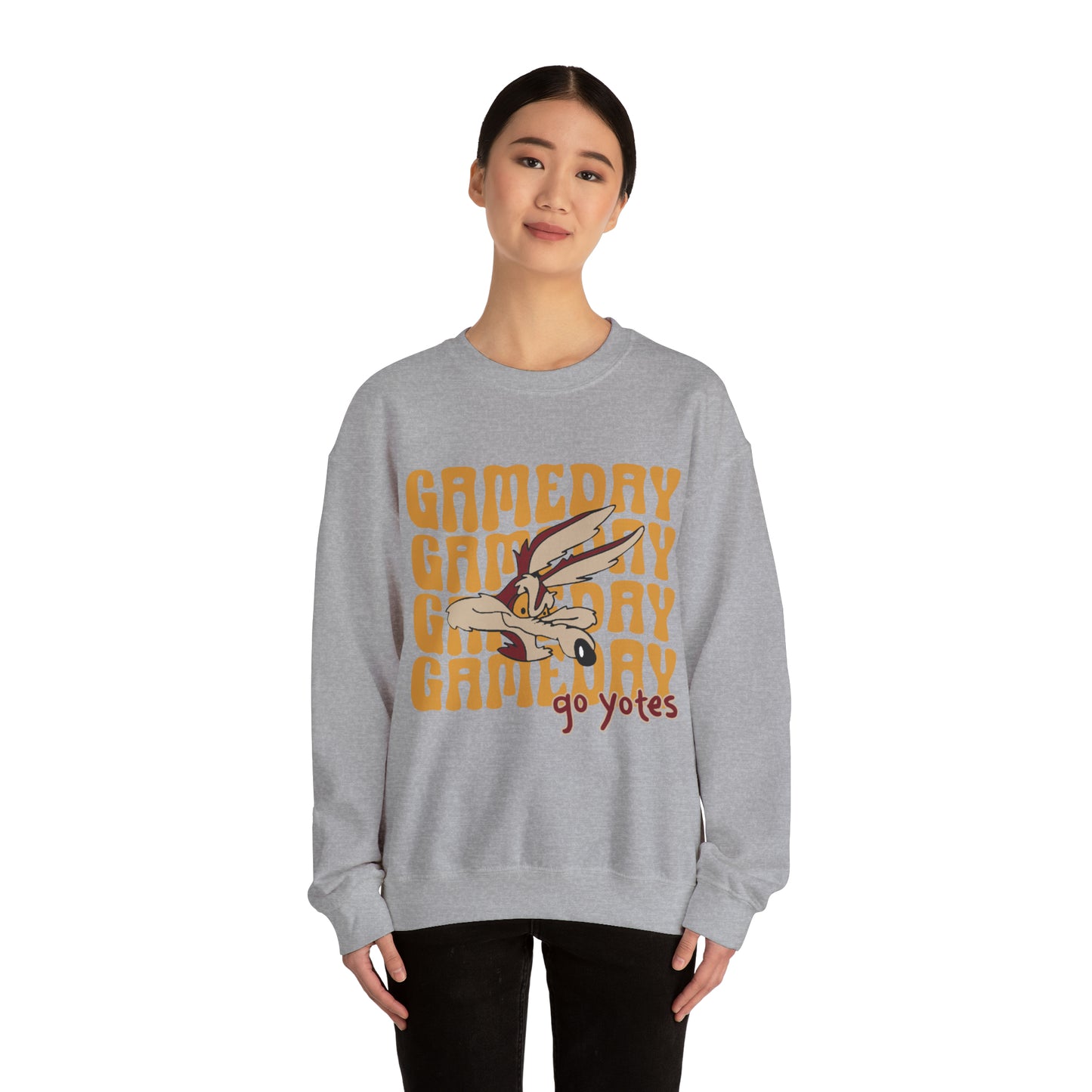 Shelby Coyotes Gameday Adult Unisex Heavy Blend™ Crewneck Sweatshirt in Black, White, Grey, Dark Heather, or Sand