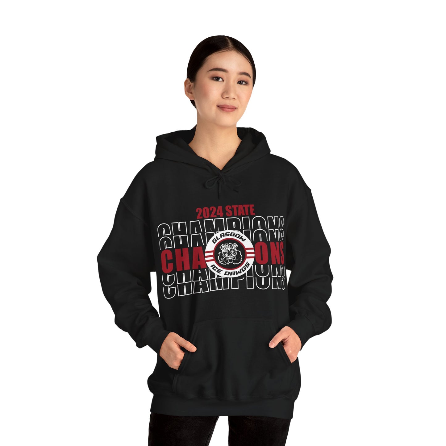 Glasgow Ice Dawgs 2024 State Champions Adult Unisex Heavy Blend™ Hooded Sweatshirt in Black