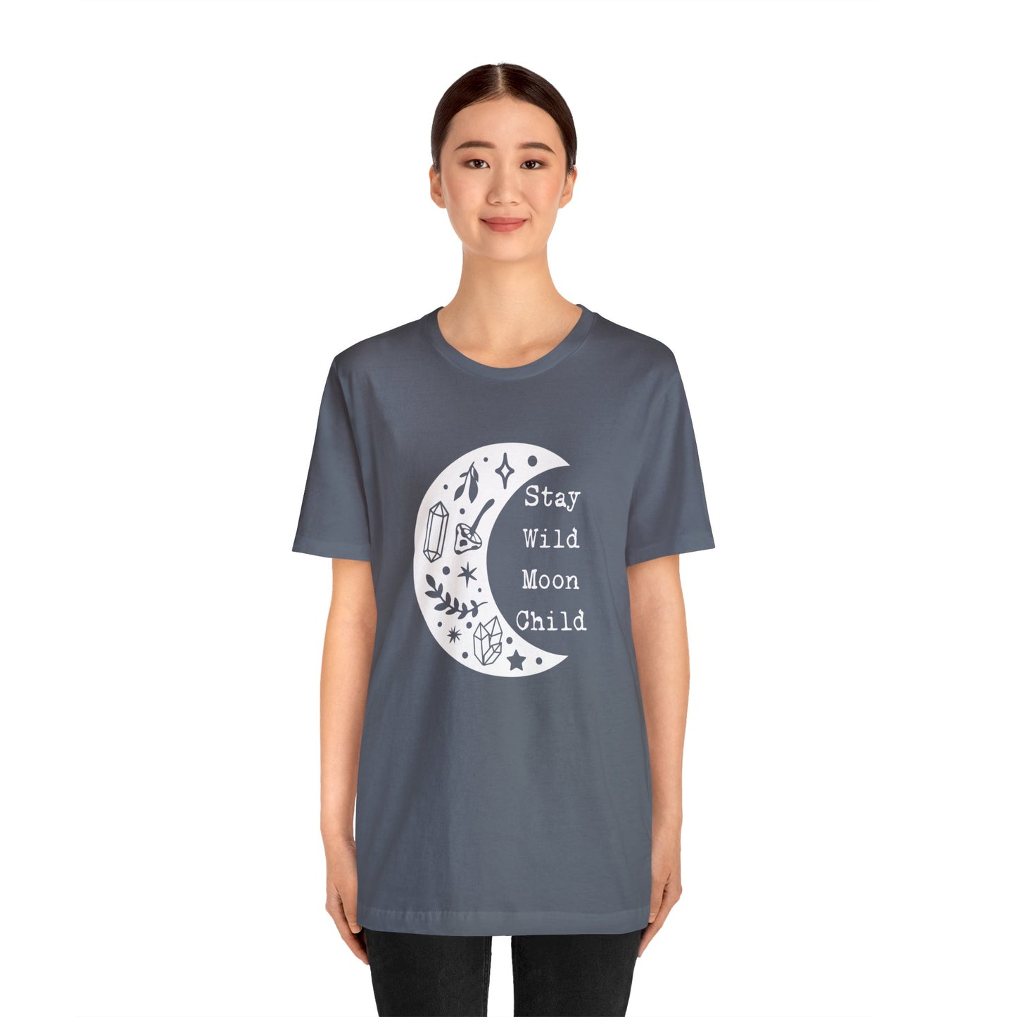 SolLingo Stay Wild Moon Child Adult Unisex Jersey Short Sleeve Tee in Black, Steel Blue, Army, Dark Grey Heather or Heather Navy