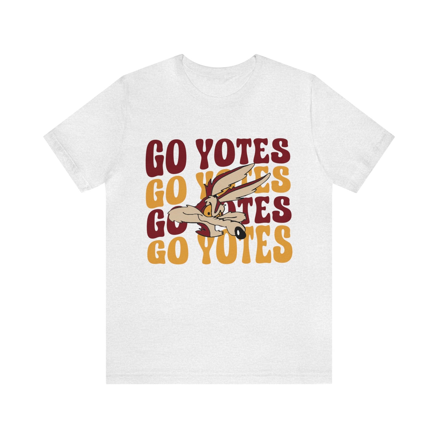 Shelby Coyotes Go Yotes with Mascot Adult Unisex Jersey Short Sleeve Tee in Black, White, Ash, or Natural, Dark Heather