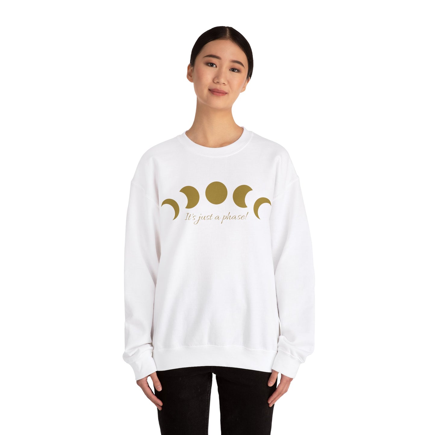 SolLingo It's Just a Phase Adult Unisex Heavy Blend™ Crewneck Sweatshirt in White, Black, Sand, Dark Heather or Navy