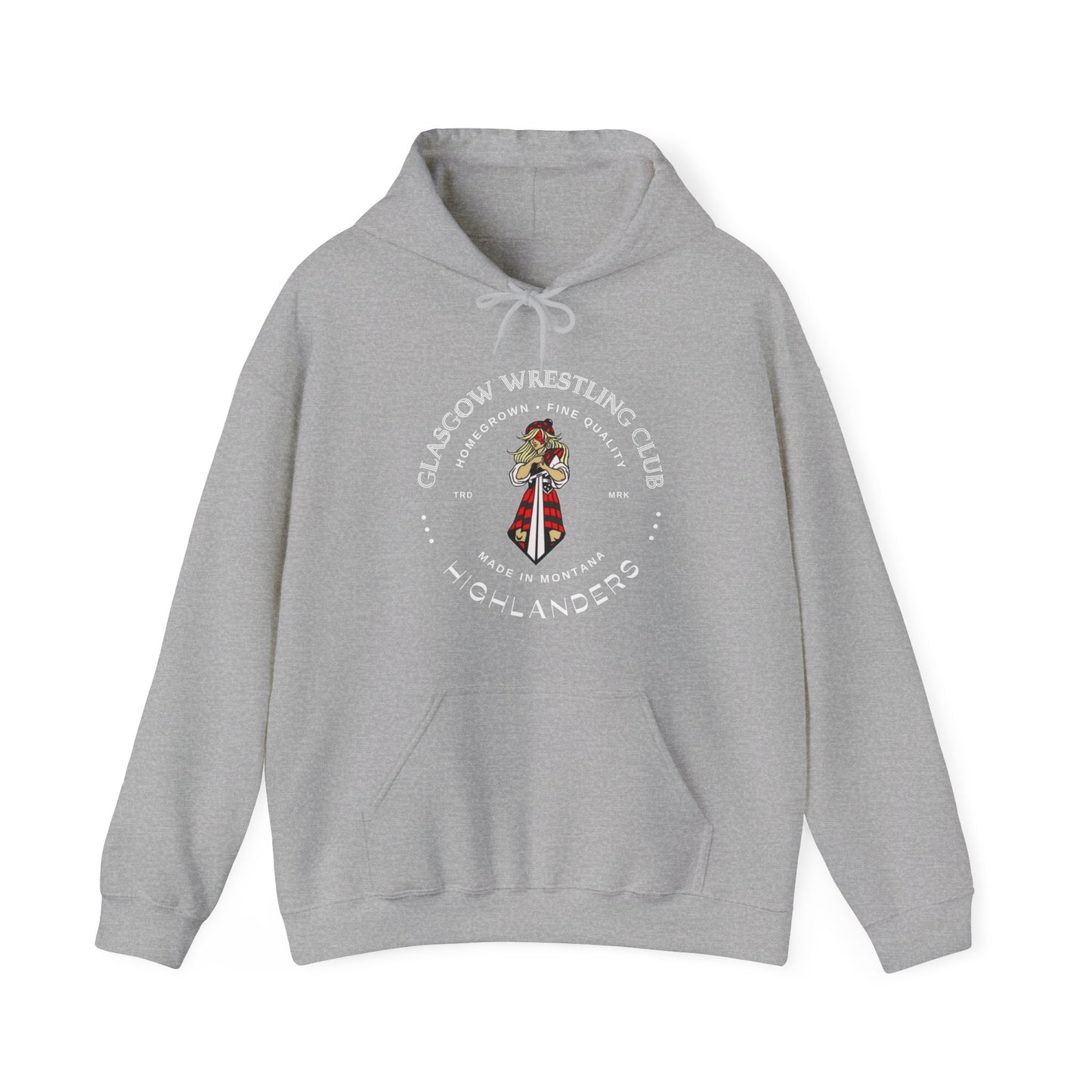 Glasgow Highlanders for her Trade Mark Adult Unisex Heavy Blend™ Hooded Sweatshirt in Red, Black, Dark Heather, or Sport Grey