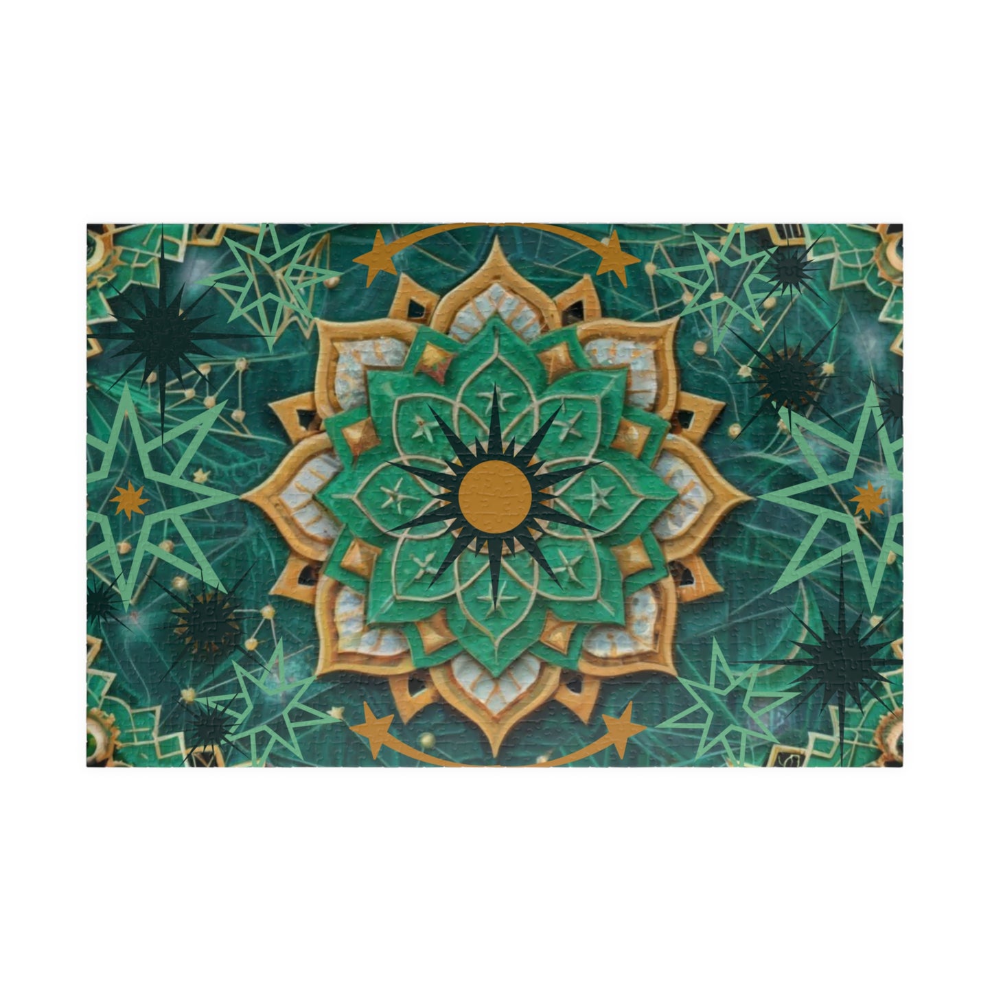 Puzzle- Green and Gold Mandala  (110, 252, 520, 1014-piece)