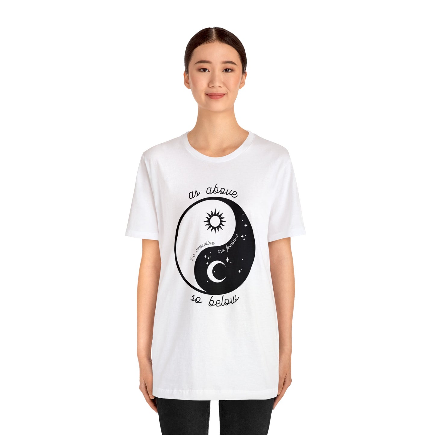 SolLingo Yin Yang As Above So Below Adult Unisex Jersey Short Sleeve Tee in White, Ice Blue, Natural or Silver