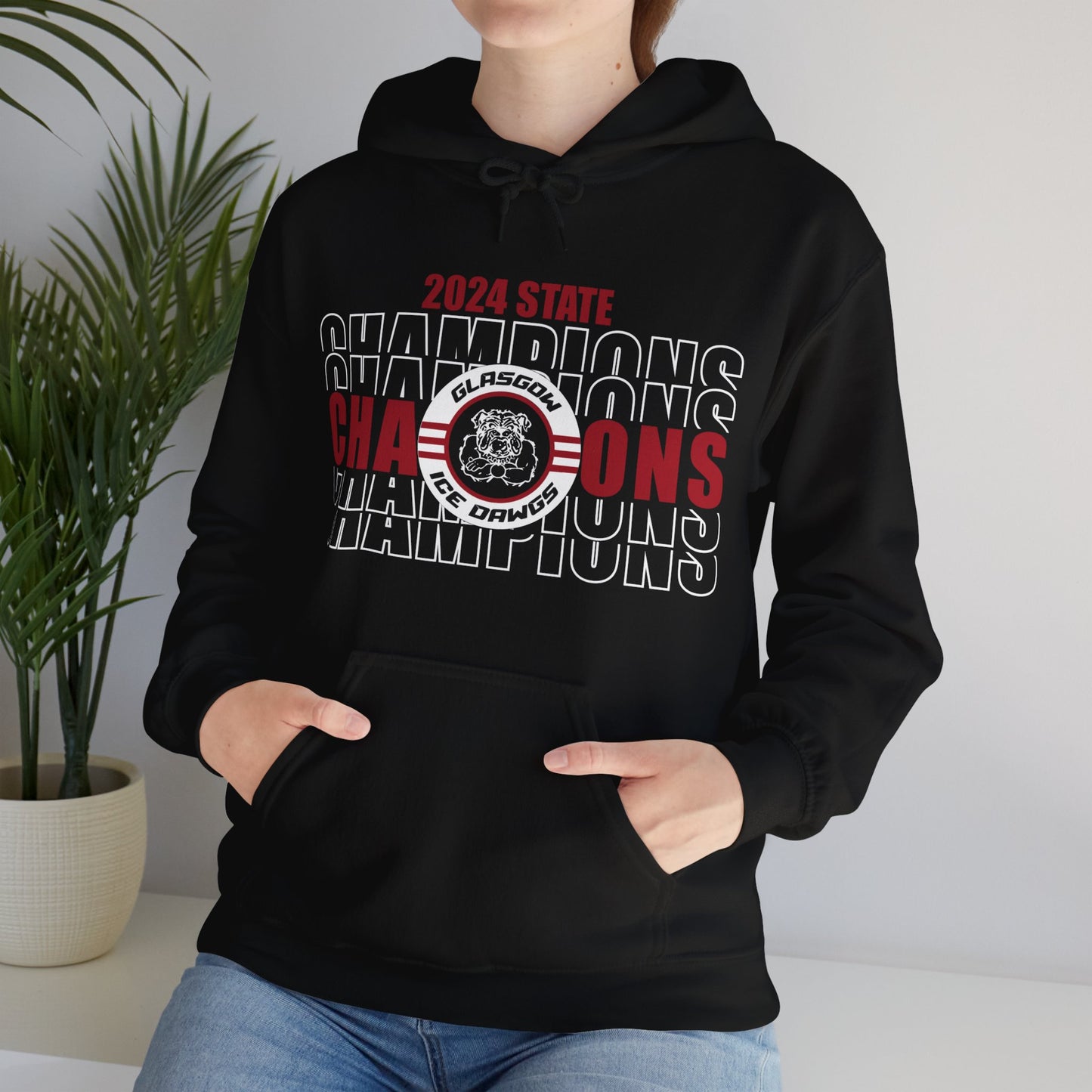 Glasgow Ice Dawgs 2024 State Champions Adult Unisex Heavy Blend™ Hooded Sweatshirt in Black