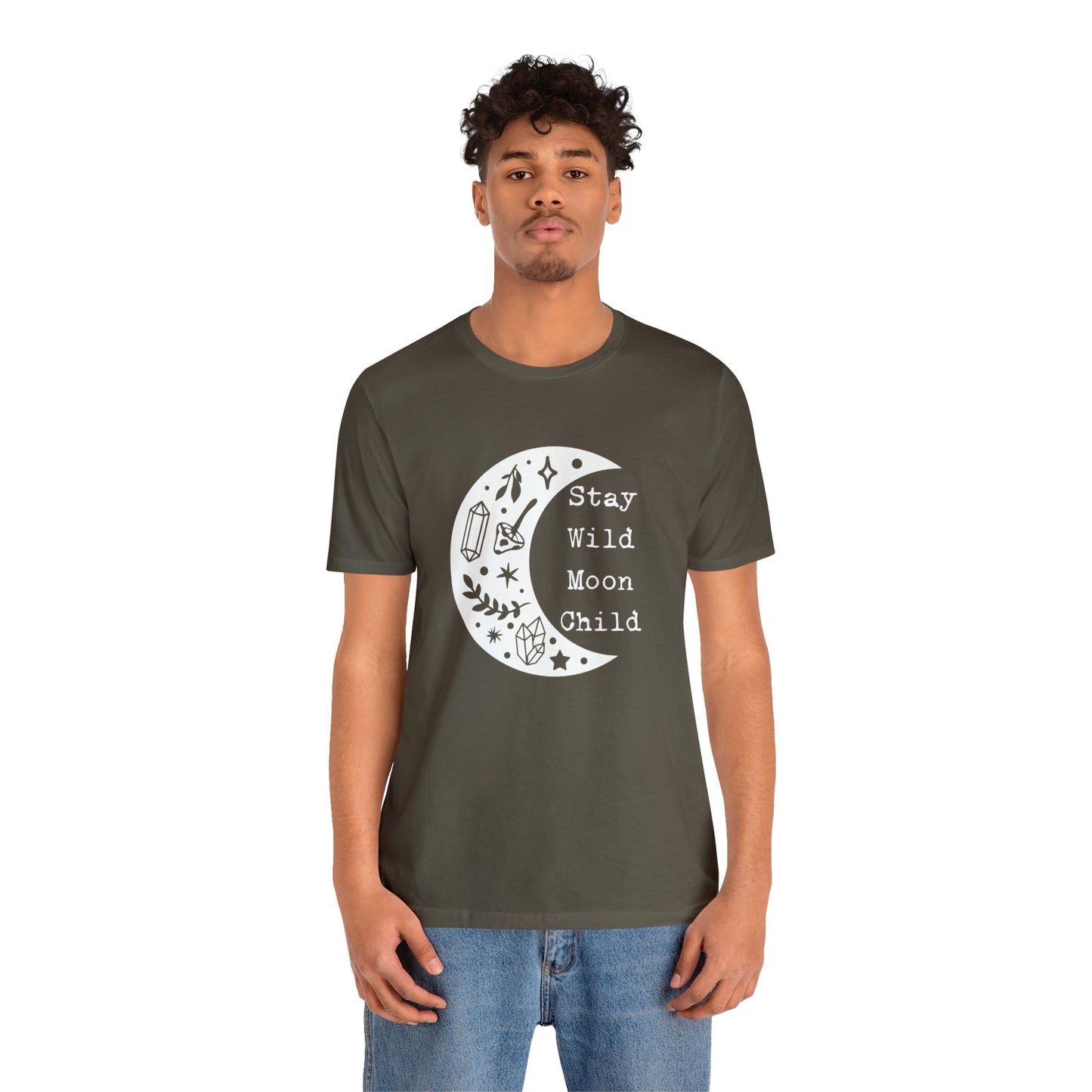 SolLingo Stay Wild Moon Child Adult Unisex Jersey Short Sleeve Tee in Black, Steel Blue, Army, Dark Grey Heather or Heather Navy