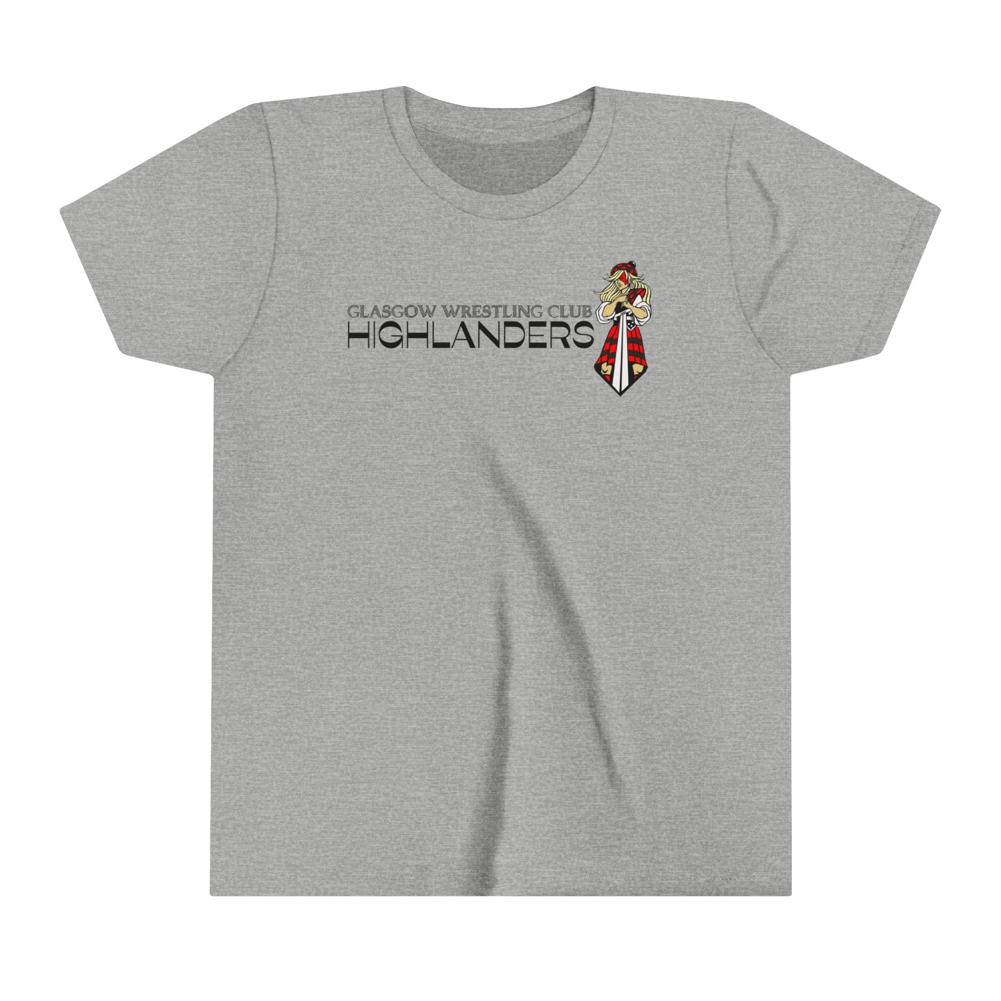 Glasgow Highlanders for her Youth Short Sleeve Tee in White, Ash, Athletic Heather, or Heather Red