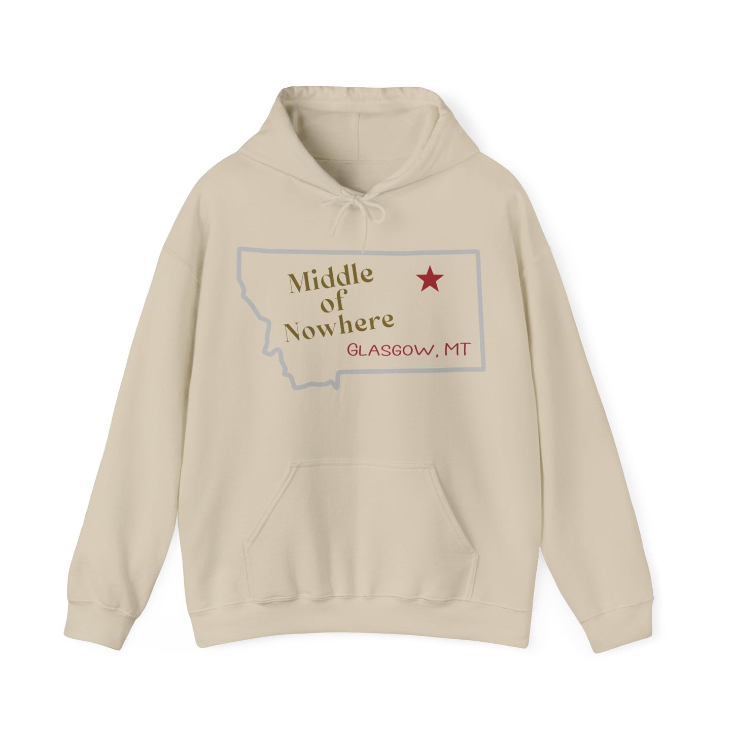 Naked Acres Middle of Nowhere Adult Unisex Heavy Blend™ Hooded Sweatshirt in White, Ash, Black, Sand, Forest Green, Dark Heather, and Navy