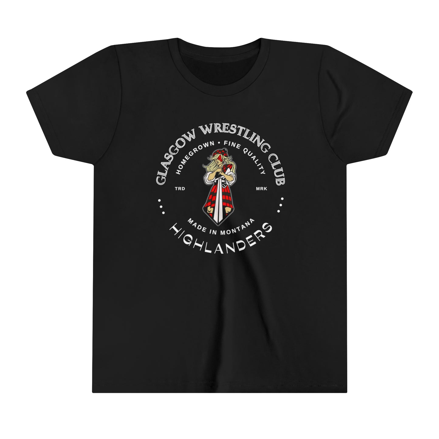 Glasgow Highlanders for her TradeMark Youth Short Sleeve Tee in Black, Dark Grey Heather, Athletic Heather, or Heather Red