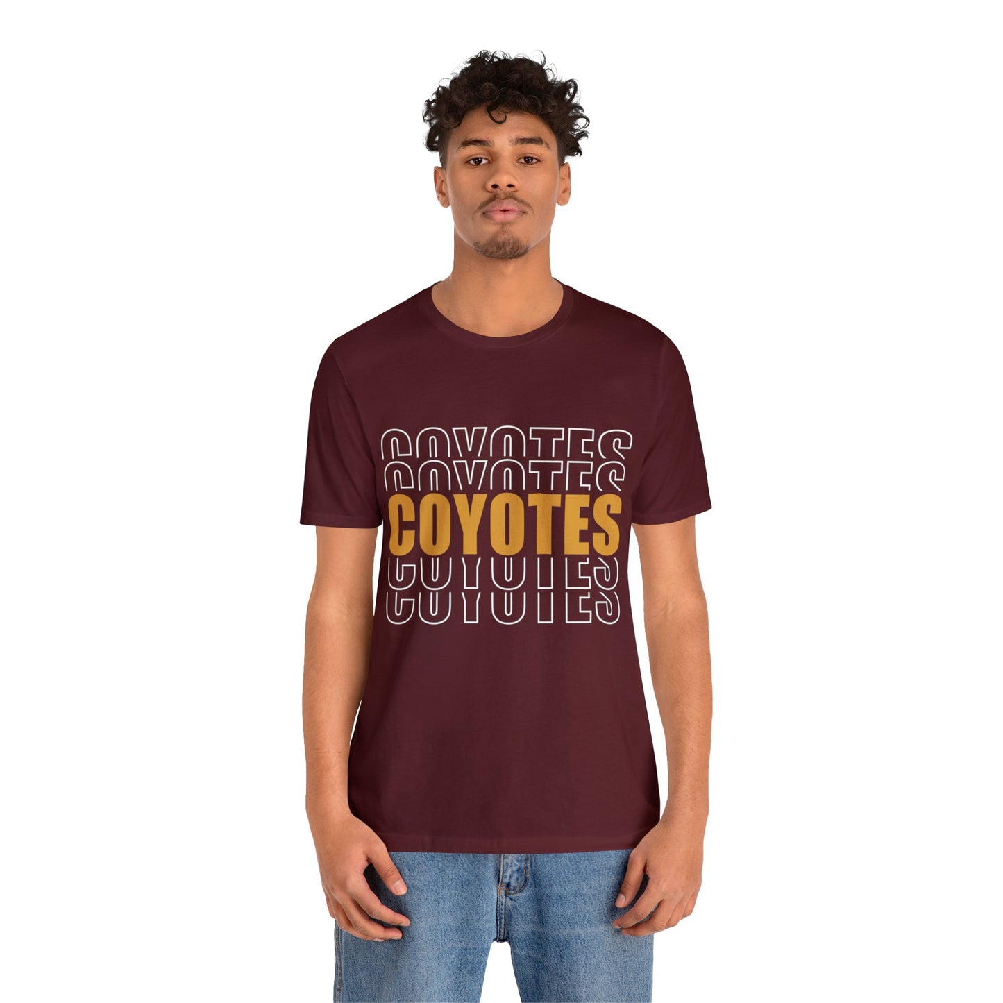 Shelby Coyotes Stacked Outline Adult Unisex Jersey Short Sleeve Tee in Maroon