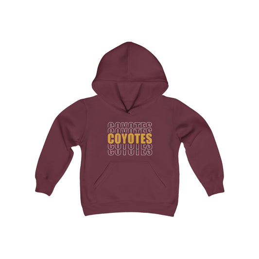 Shelby Coyotes Stacked Outline Youth Heavy Blend Hooded Sweatshirt in Maroon