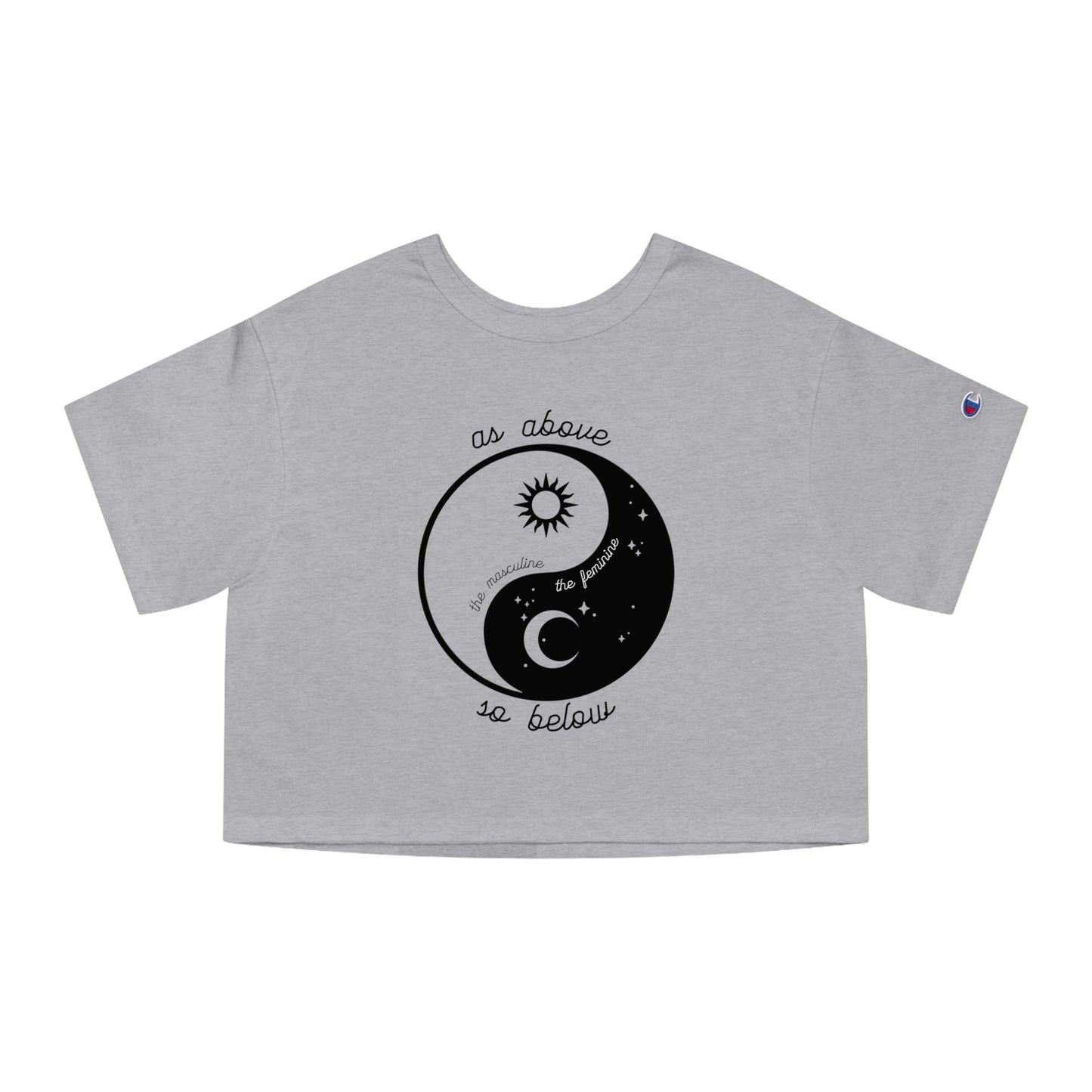 SolLingo Yin Yang As Above So Below Champion Women's Heritage Cropped T-Shirt in Pink, White or Grey