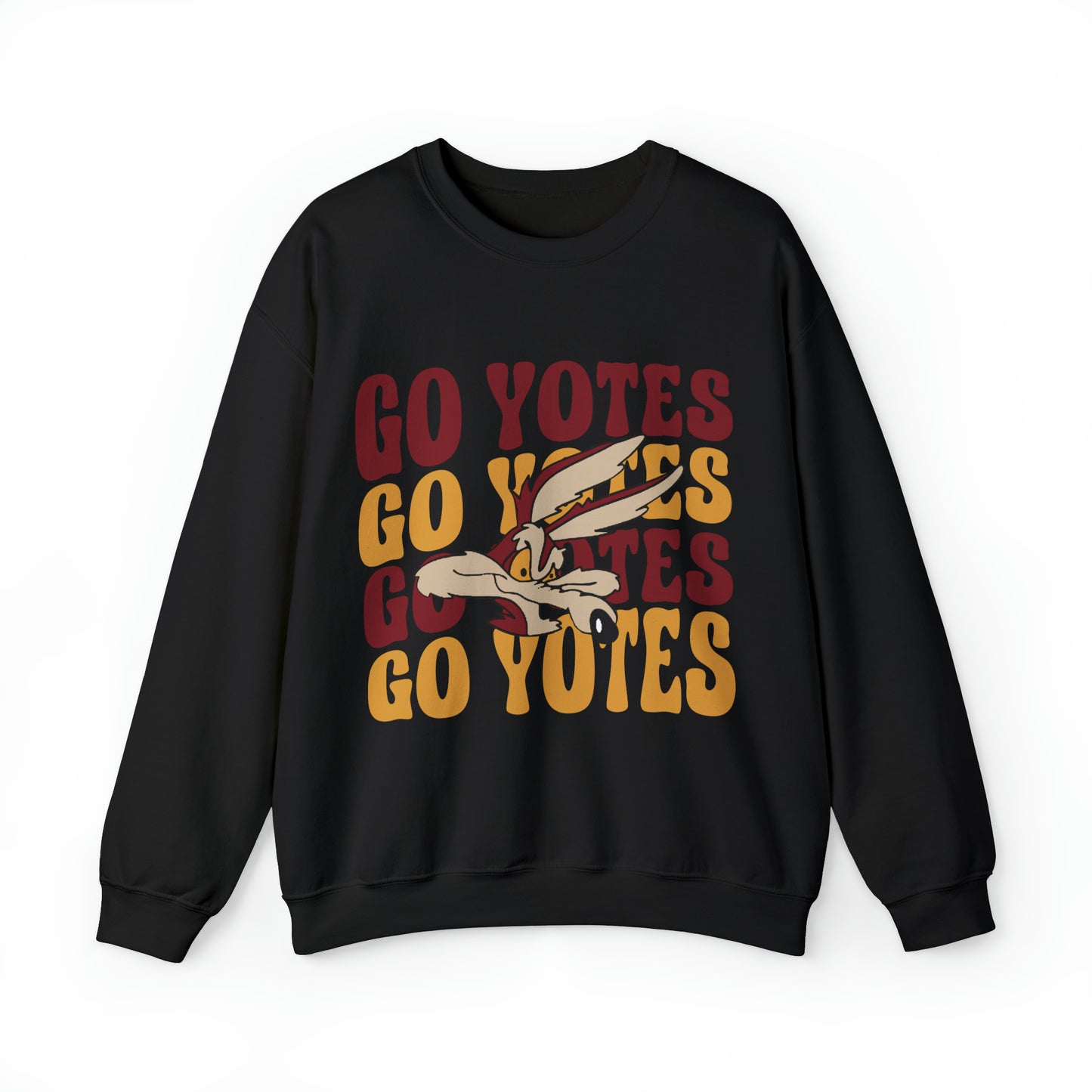 Shelby Coyotes Go Yotes with Mascot Adult Unisex Heavy Blend™ Crewneck Sweatshirt in Black, White, Grey, or Sand