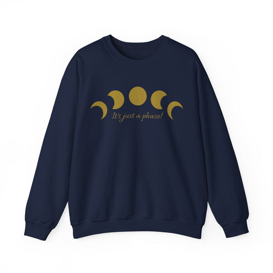 SolLingo It's Just a Phase Adult Unisex Heavy Blend™ Crewneck Sweatshirt in White, Black, Sand, Dark Heather or Navy