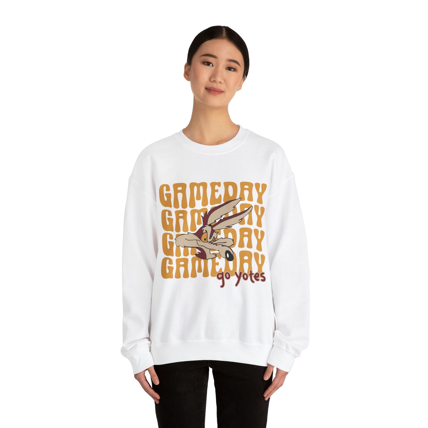 Shelby Coyotes Gameday Adult Unisex Heavy Blend™ Crewneck Sweatshirt in Black, White, Grey, Dark Heather, or Sand