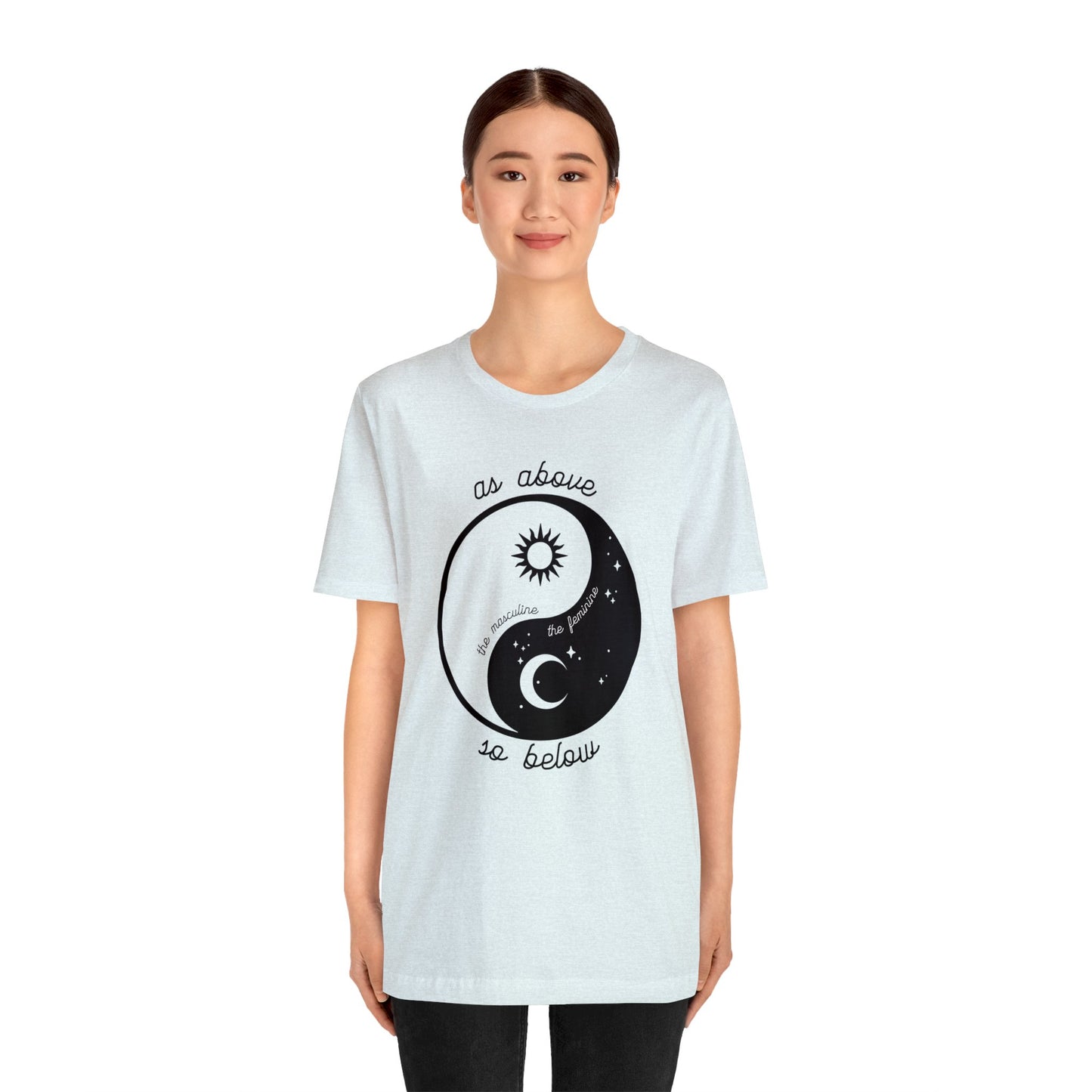 SolLingo Yin Yang As Above So Below Adult Unisex Jersey Short Sleeve Tee in White, Ice Blue, Natural or Silver