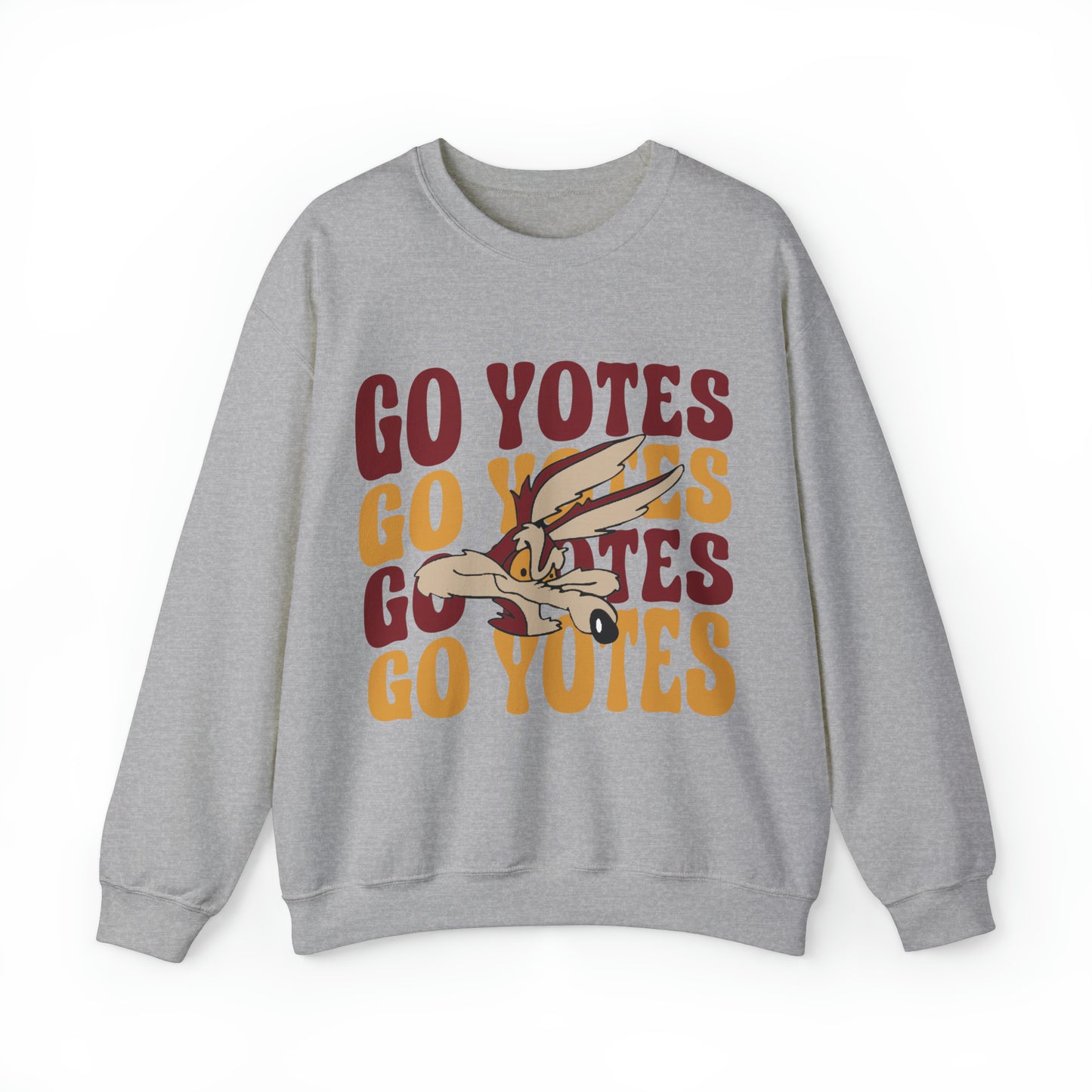 Shelby Coyotes Go Yotes with Mascot Adult Unisex Heavy Blend™ Crewneck Sweatshirt in Black, White, Grey, or Sand