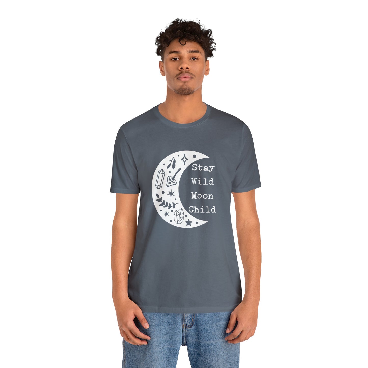 SolLingo Stay Wild Moon Child Adult Unisex Jersey Short Sleeve Tee in Black, Steel Blue, Army, Dark Grey Heather or Heather Navy