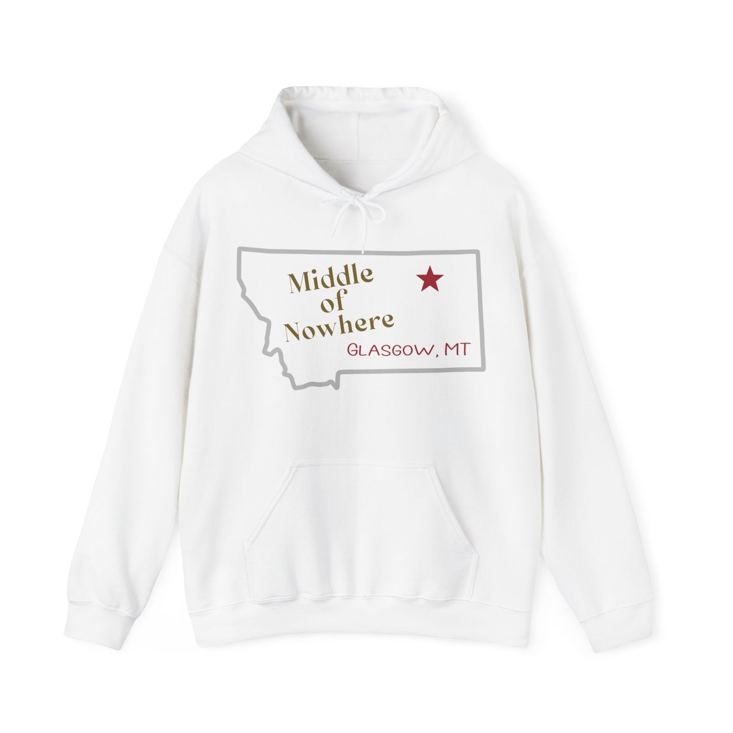 Naked Acres Middle of Nowhere Adult Unisex Heavy Blend™ Hooded Sweatshirt in White, Ash, Black, Sand, Forest Green, Dark Heather, and Navy