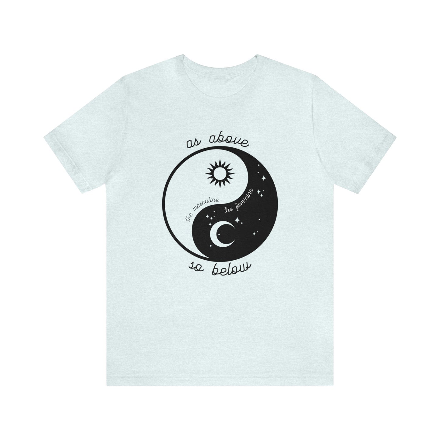 SolLingo Yin Yang As Above So Below Adult Unisex Jersey Short Sleeve Tee in White, Ice Blue, Natural or Silver