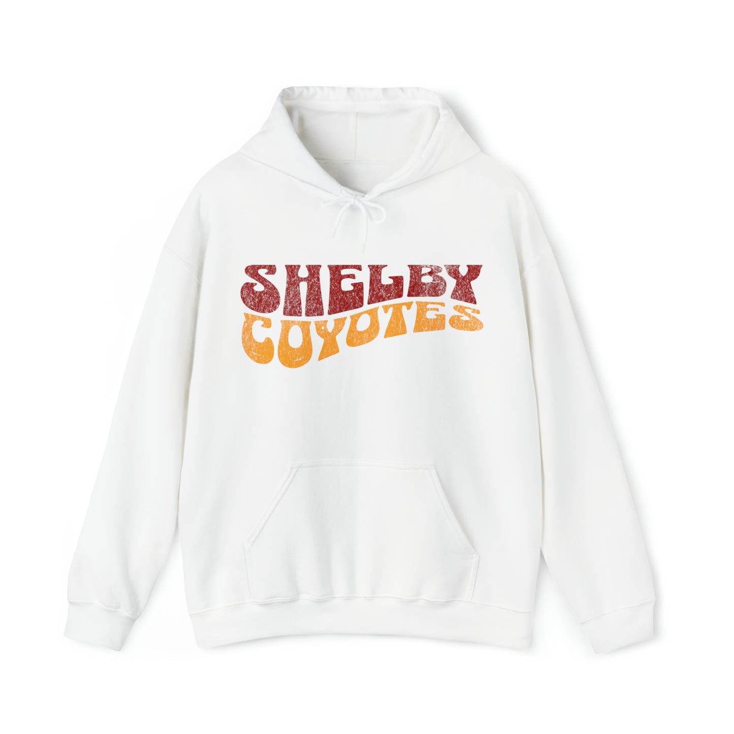 Shelby Coyotes Adult Unisex Hoodie in Black, White, Dark Heather, and Sport Grey