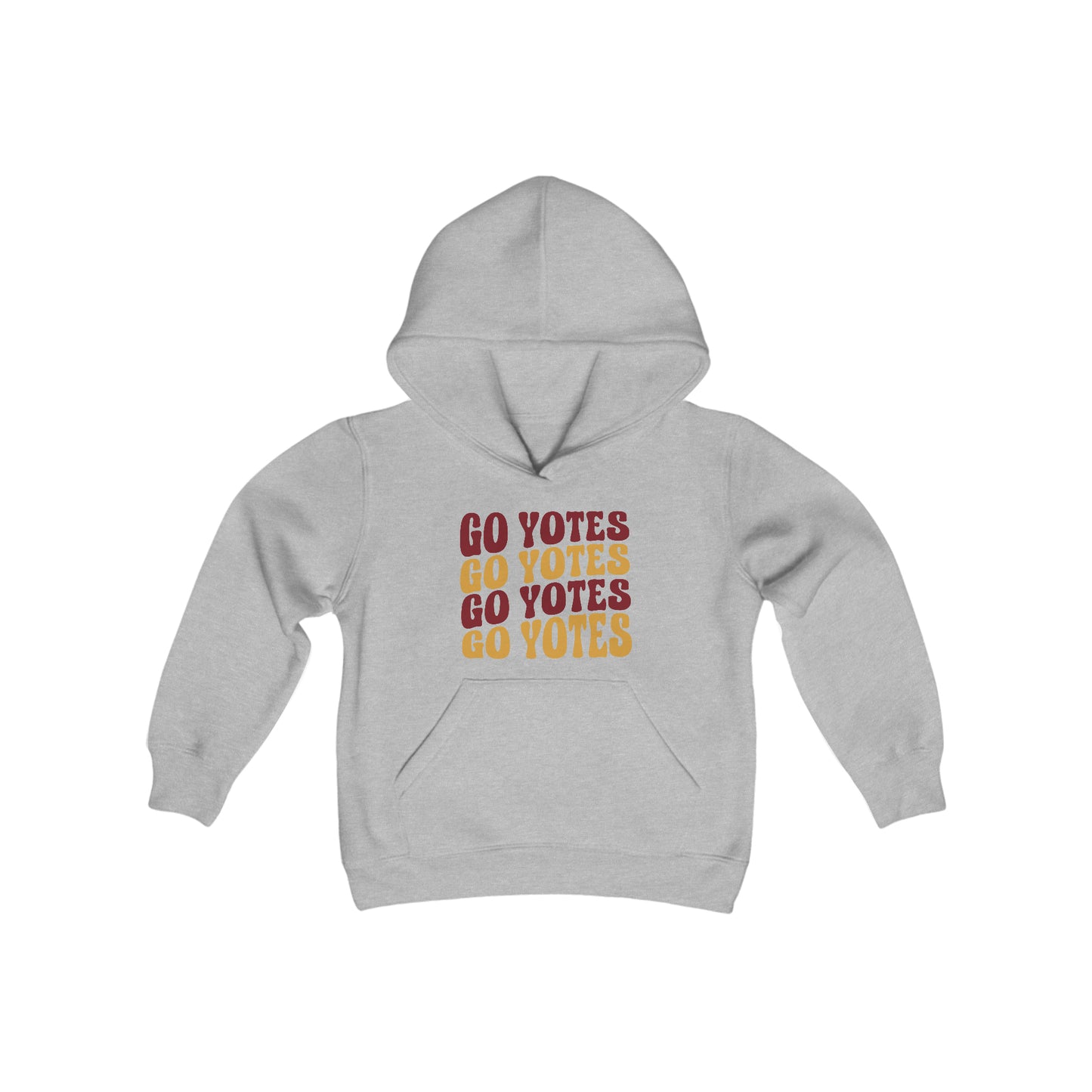 Shelby Coyotes Go Yotes Youth Heavy Blend Hooded Sweatshirt in White, Black, or Grey