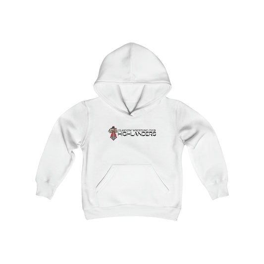 Glasgow Highlanders for him Youth Heavy Blend Hooded Sweatshirt in White, Sport Grey, or Red