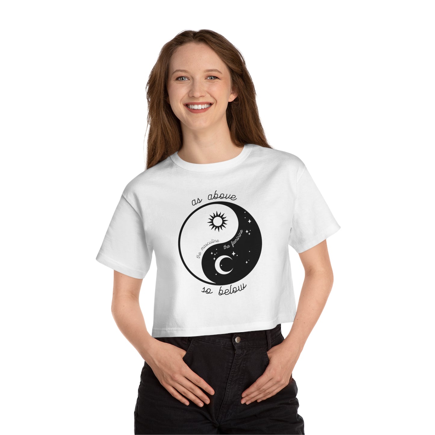 SolLingo Yin Yang As Above So Below Champion Women's Heritage Cropped T-Shirt in Pink, White or Grey