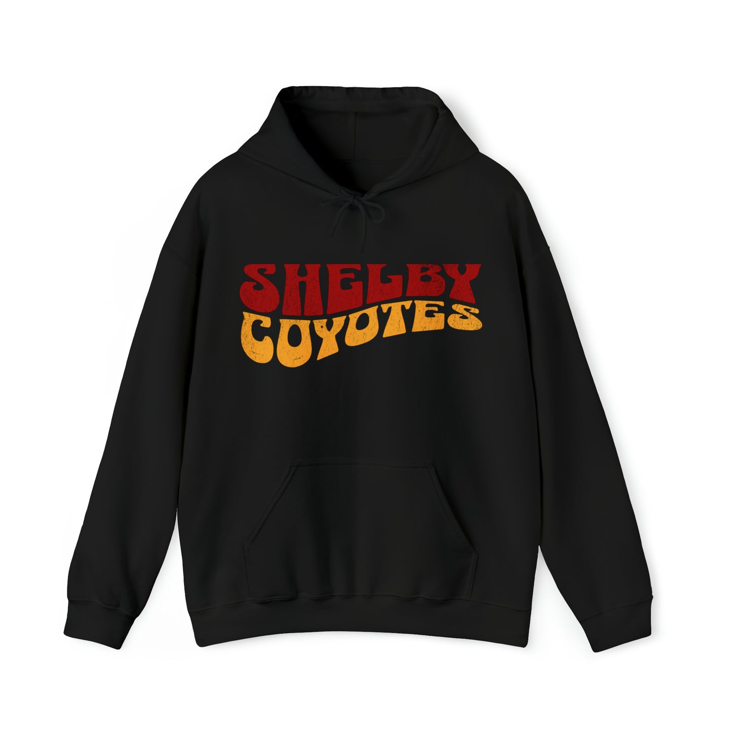 Shelby Coyotes Adult Unisex Hoodie in Black, White, Dark Heather, and Sport Grey