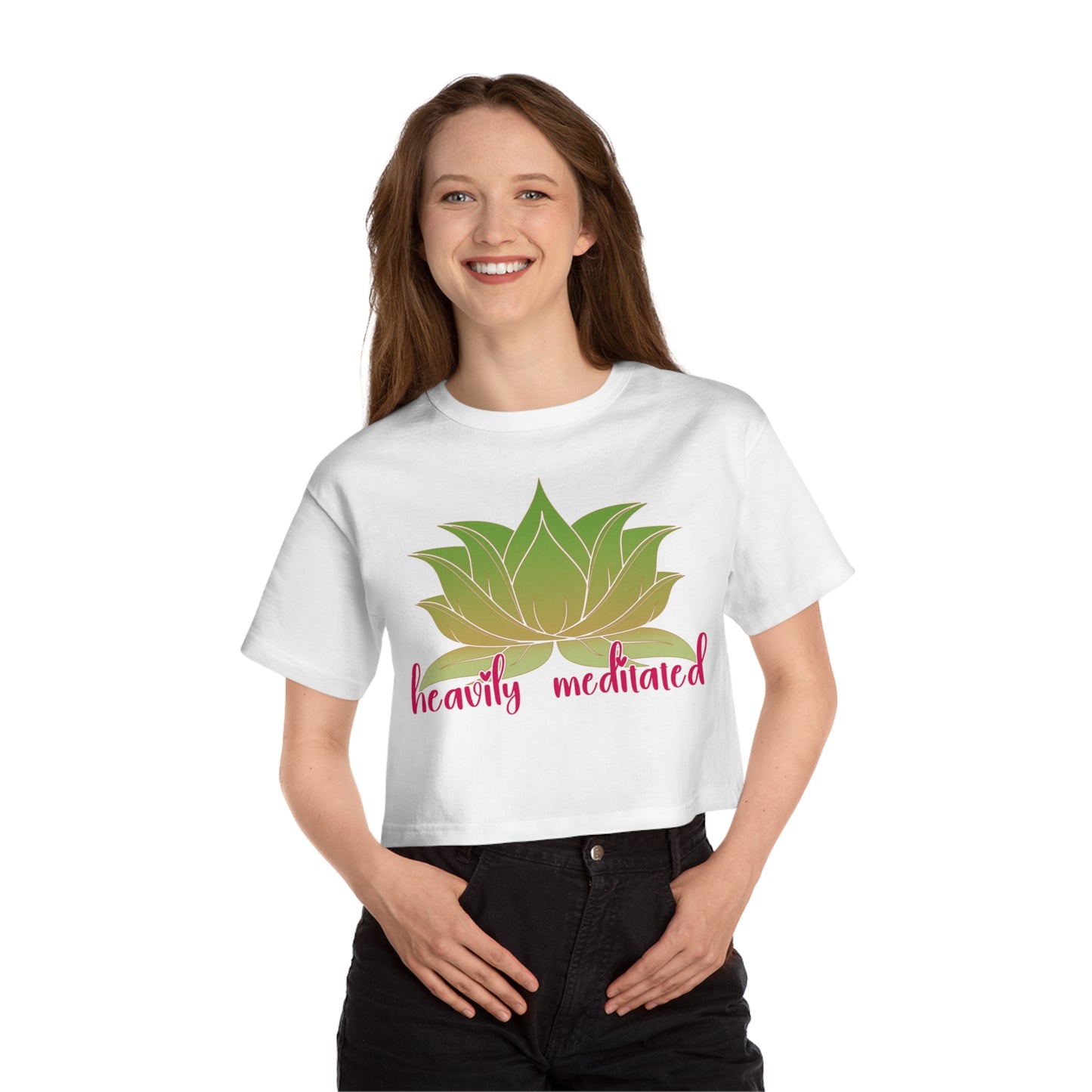 SolLingo Heavily Meditated Champion Women's Heritage Cropped T-Shirt in Black, White or Grey