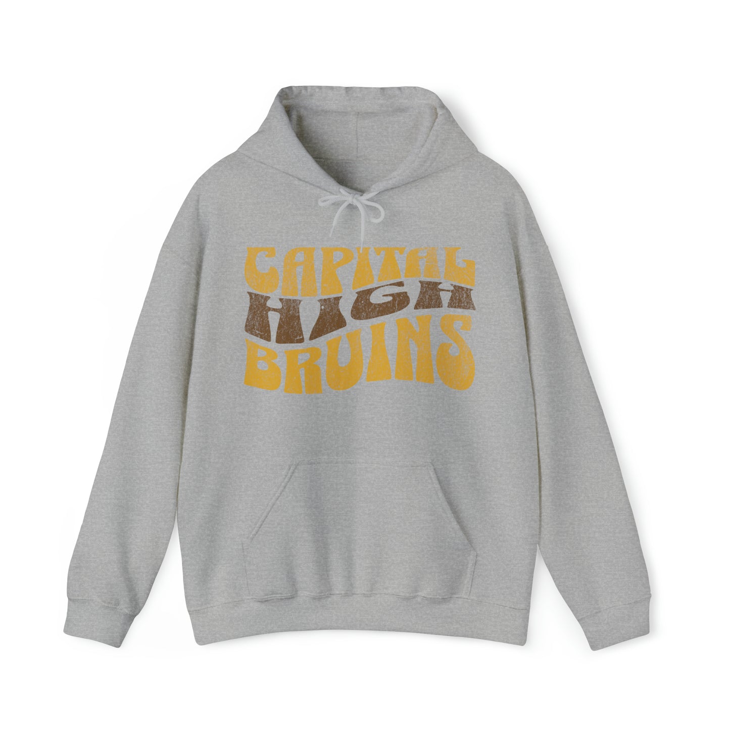 Capital High Bruins Adult Unisex Heavy Blend™ Hooded Sweatshirt in Black, Grey, and White