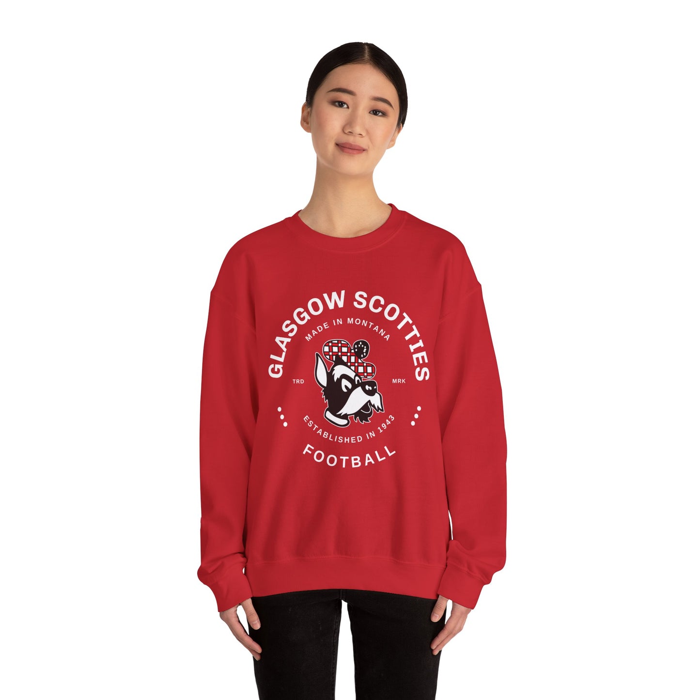 Glasgow Scotties Football Trademark Adult Unisex Heavy Blend™ Crewneck Sweatshirt in Black, Red or Dark Heather