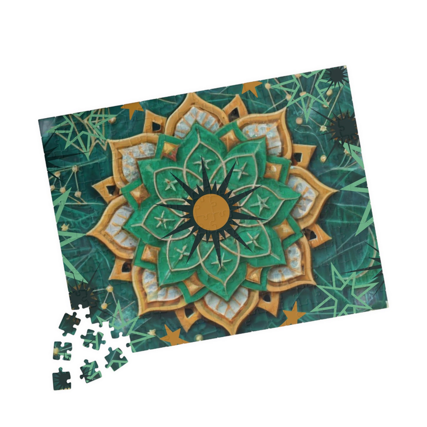 Puzzle- Green and Gold Mandala  (110, 252, 520, 1014-piece)