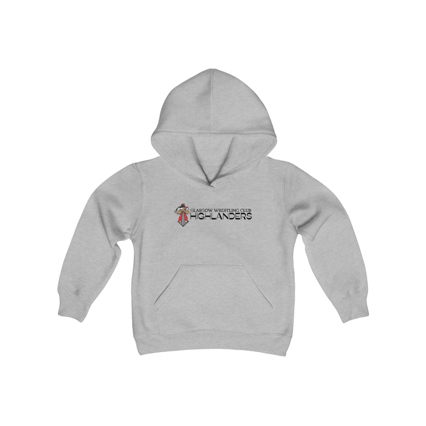 Glasgow Highlanders for him Youth Heavy Blend Hooded Sweatshirt in White, Sport Grey, or Red