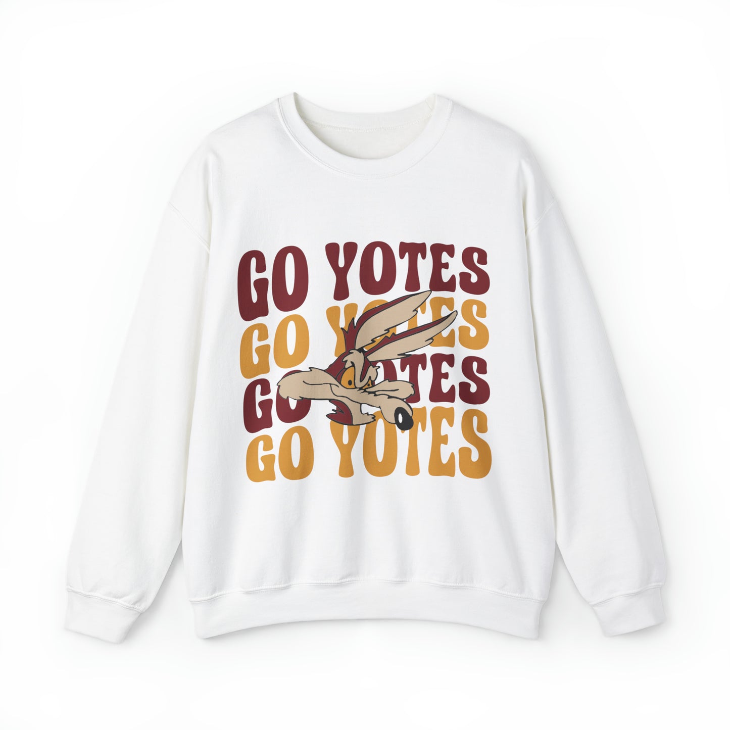 Shelby Coyotes Go Yotes with Mascot Adult Unisex Heavy Blend™ Crewneck Sweatshirt in Black, White, Grey, or Sand