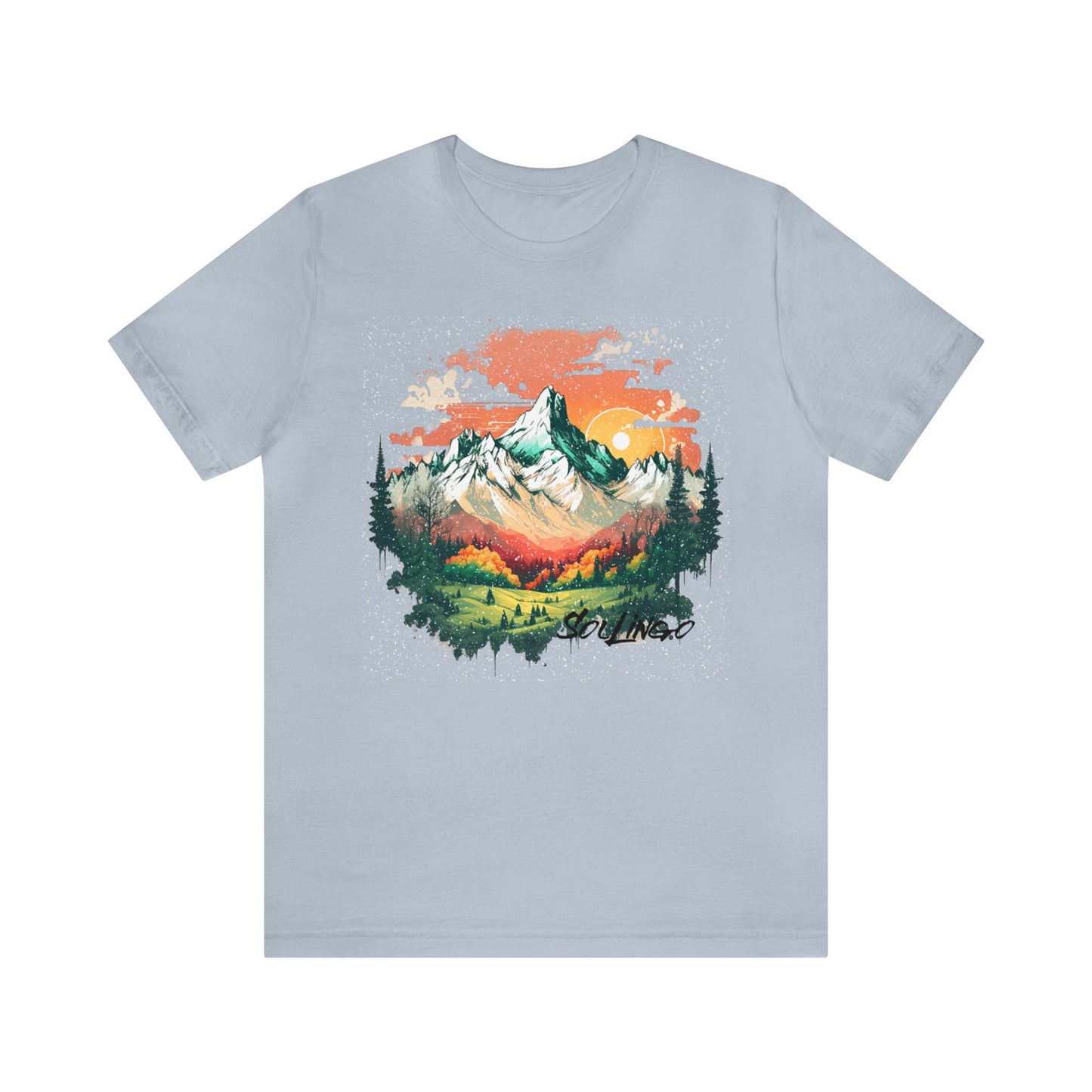 SolLingo Tee Bright Mountain Adult Unisex Jersey Short Sleeve Tee in 12 colors