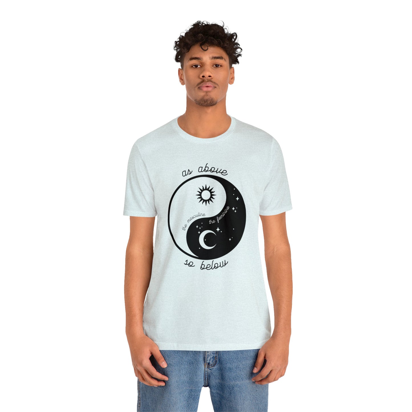 SolLingo Yin Yang As Above So Below Adult Unisex Jersey Short Sleeve Tee in White, Ice Blue, Natural or Silver