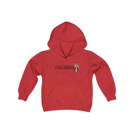 Glasgow Highlanders for her Youth Heavy Blend Hooded Sweatshirt in White, Sport Grey, or Red