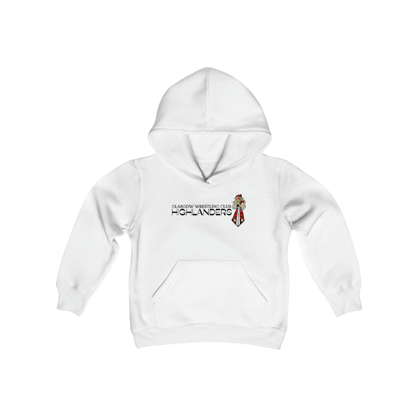 Glasgow Highlanders for her Youth Heavy Blend Hooded Sweatshirt in White, Sport Grey, or Red